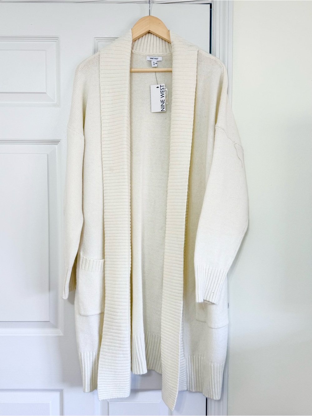 NWT Nine West Cream Ivory Off-White Long Open Front Cozy Cardigan XXL